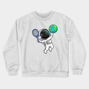 Cute Astronaut Playing Earth Globe Tennis Cartoon Crewneck Sweatshirt